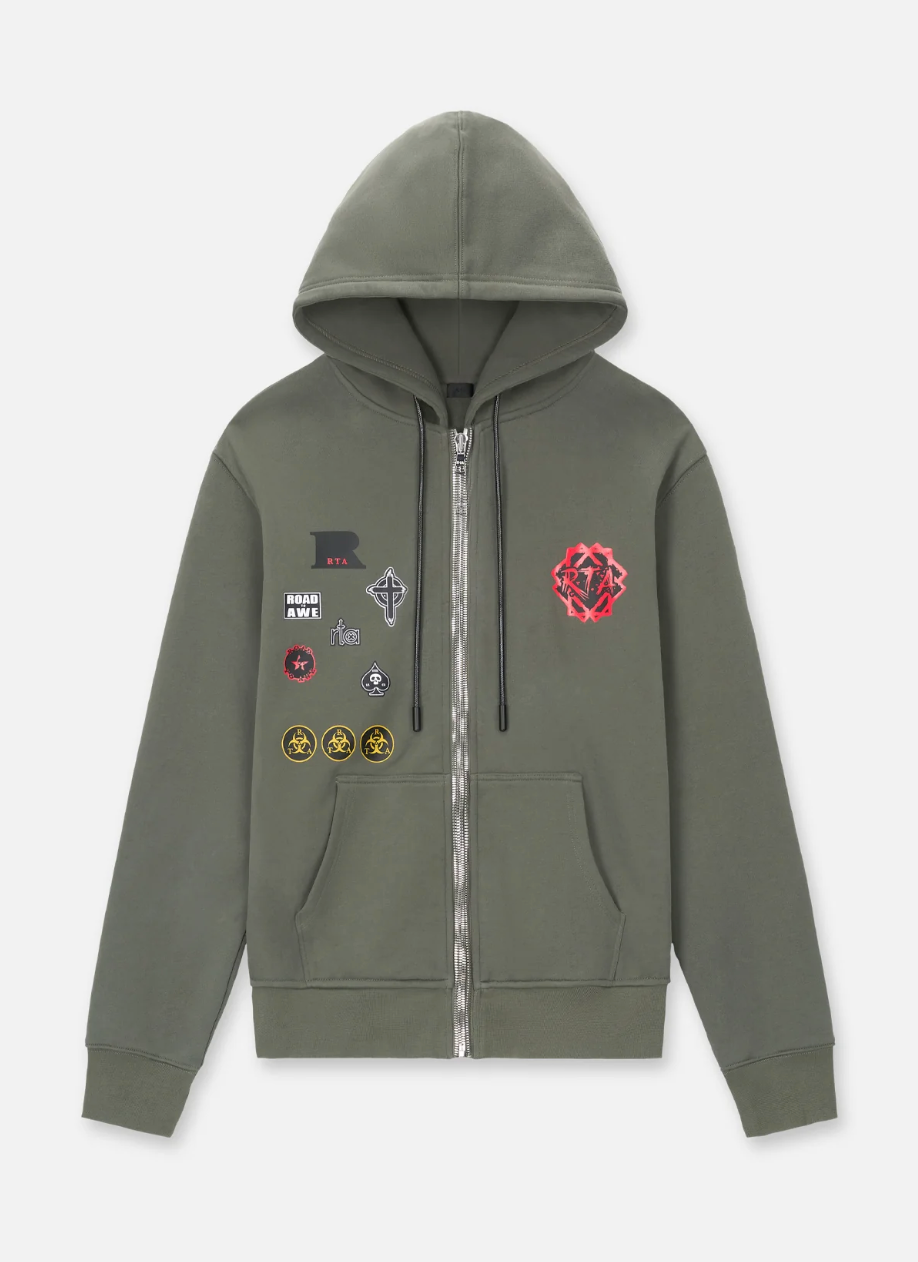 RTA ZIP UP HOODIE & SWEATPANTS | OLIVE MILITARY PATCH