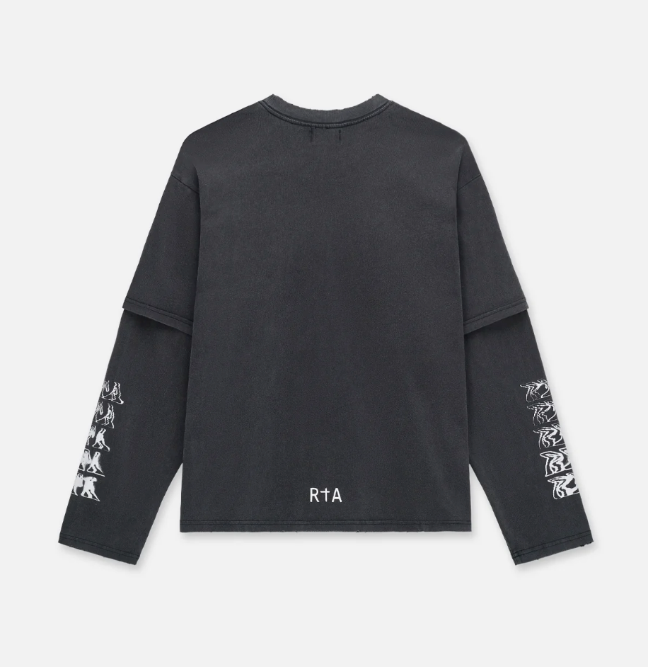 RTA LORIS DOUBLE LAYERED LONG SLEEVE TEE | BLACK SMOKY