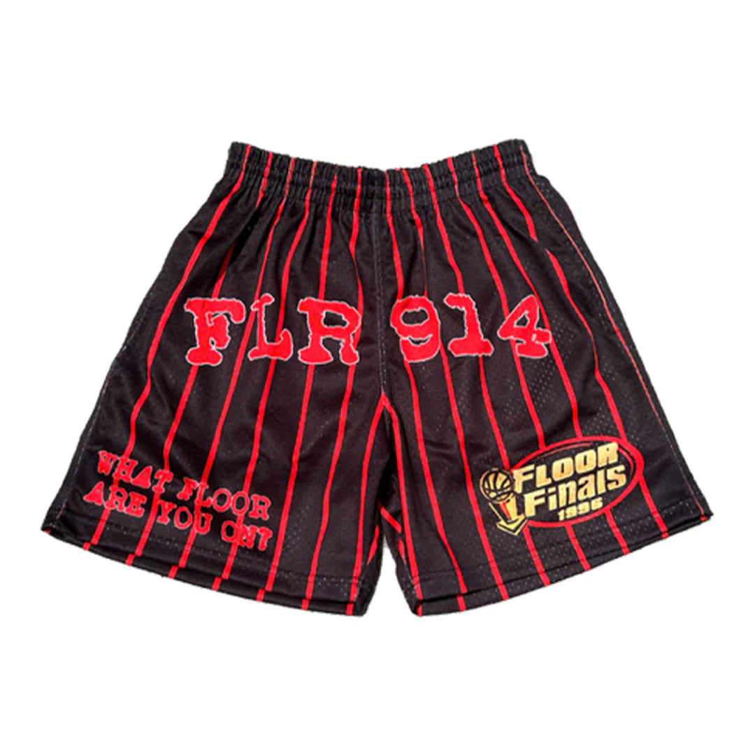 Floor 914 Pinstripe Mesh Shorts Black Red