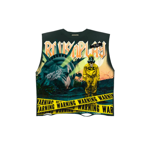 ROUGHPLAY WARNING SLEEVELESS TANK TOP SHIRT GREEN