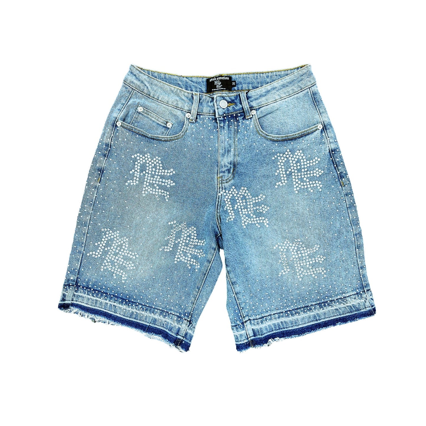 Mixed Emotions ME Rhinestone Denim Shorts Blue