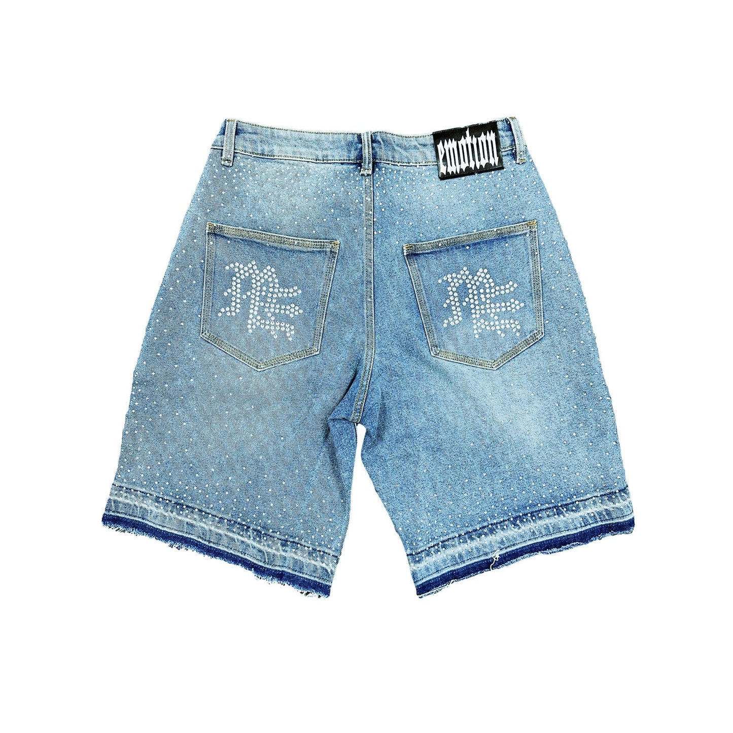 Mixed Emotions ME Rhinestone Denim Shorts Blue