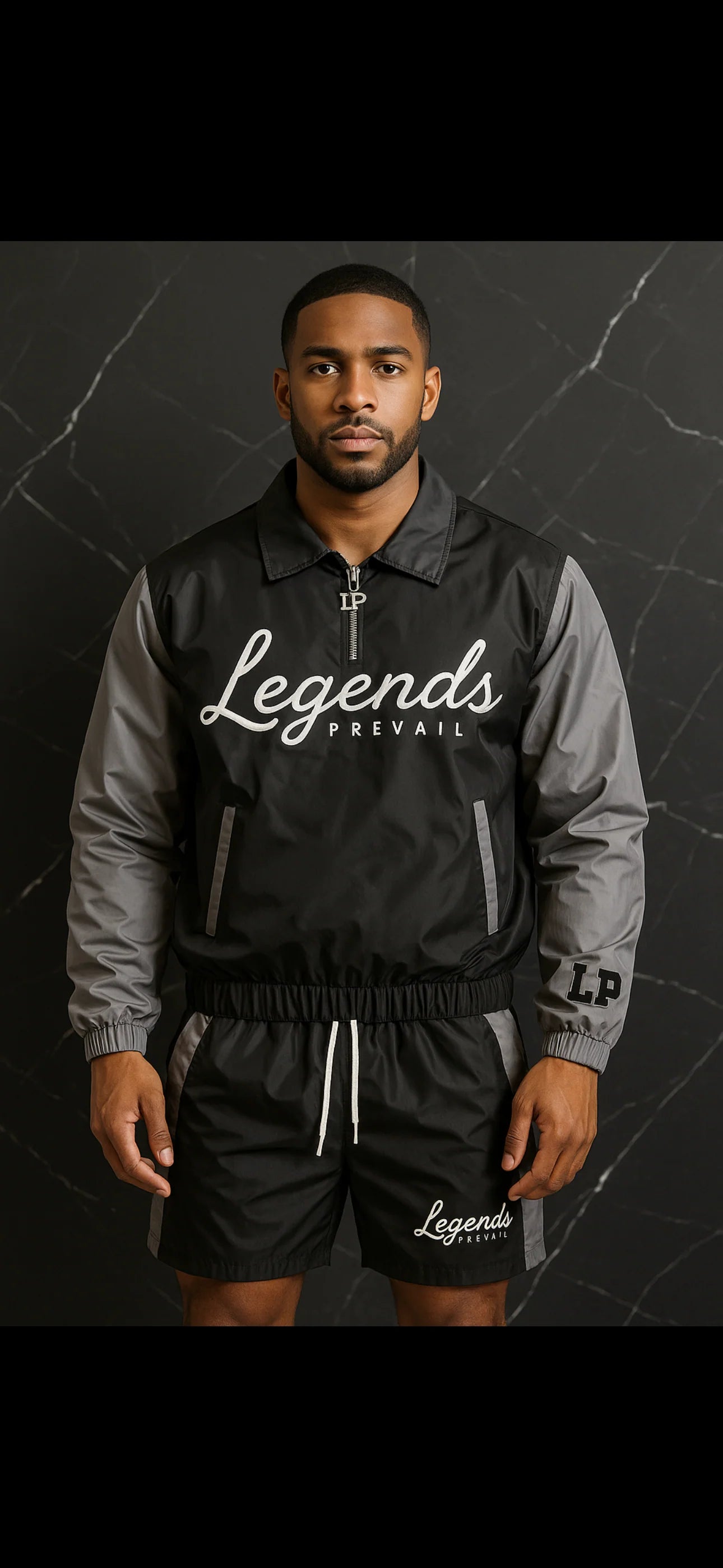 Legends Prevail Windbreaker short Set Black/Grey