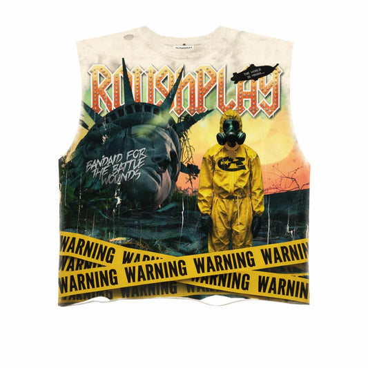 ROUGHPLAY WARNING SLEEVELESS TANK TOP SHIRT BONE