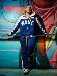 Wave zip hoodie Navy blue